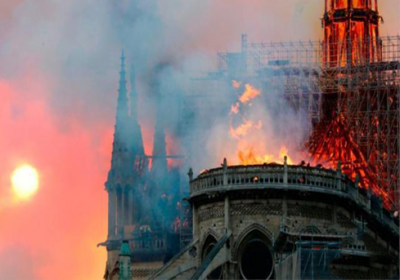 The Notre Dame fire in Paris, France